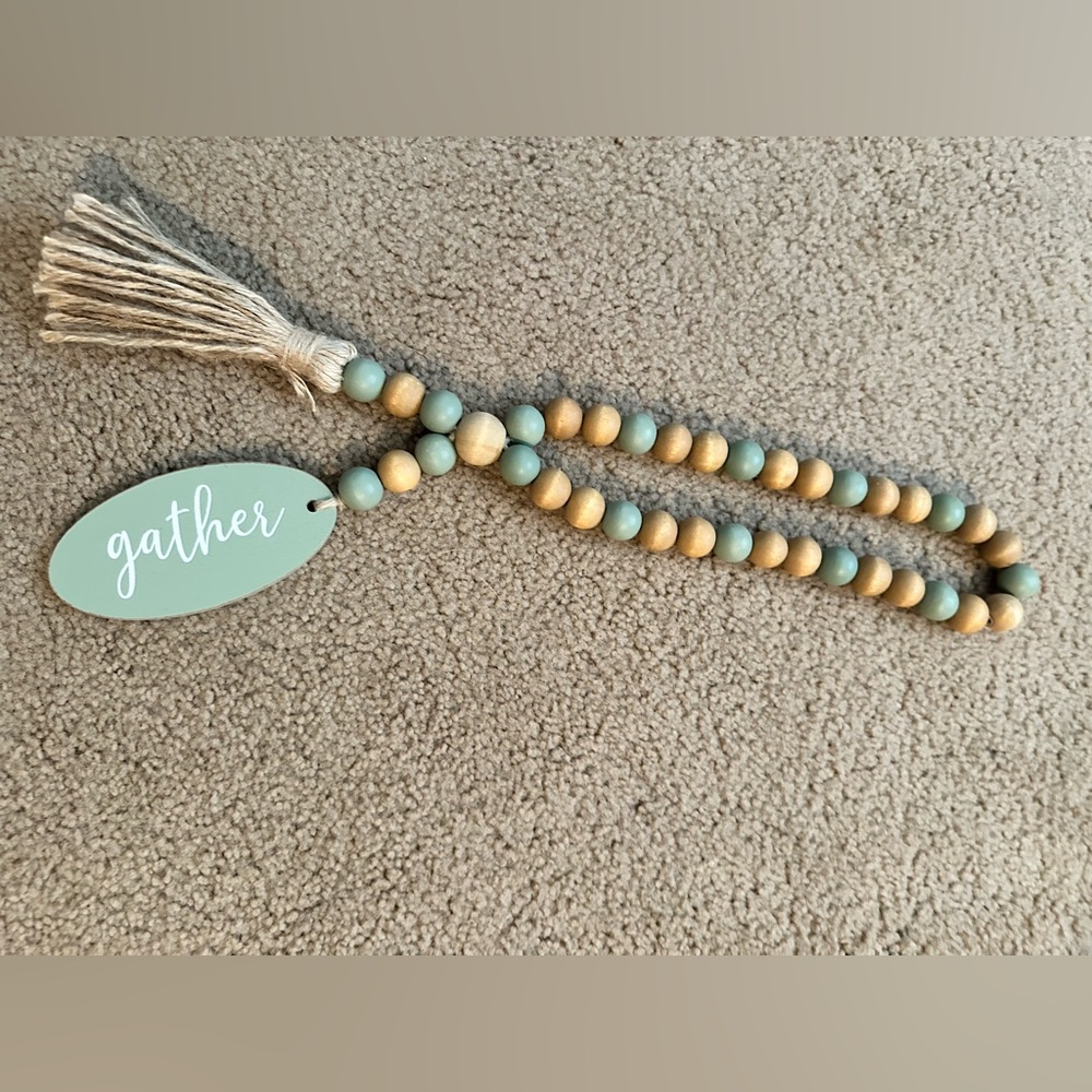 Hobby Lobby Mint Green and Natural Wood 'gather' Bead Garland